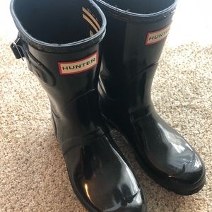Hunter rain boots back adjustable black glossy